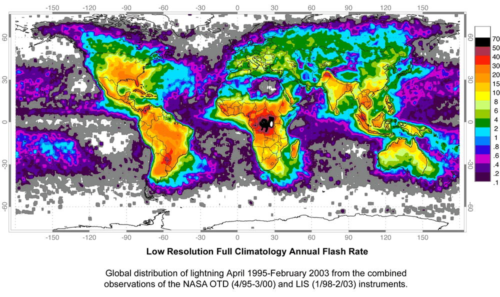 World Lightning Strikes Map