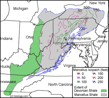 map of the Marcellus Shale thickness