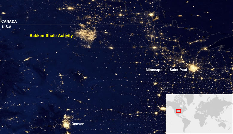 Bakken Shale oil field from space