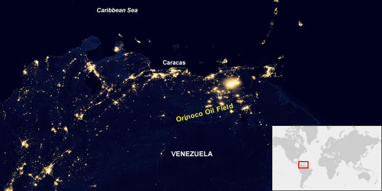 Onshore Venezuela oil fields from space