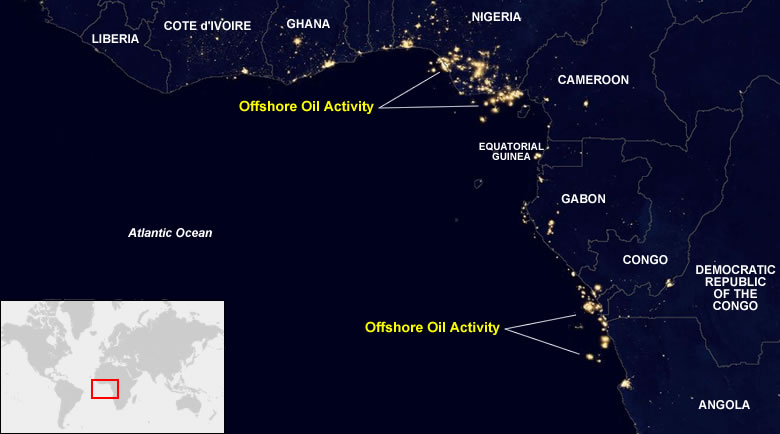 Nigera and Congo offshore oil fields from space