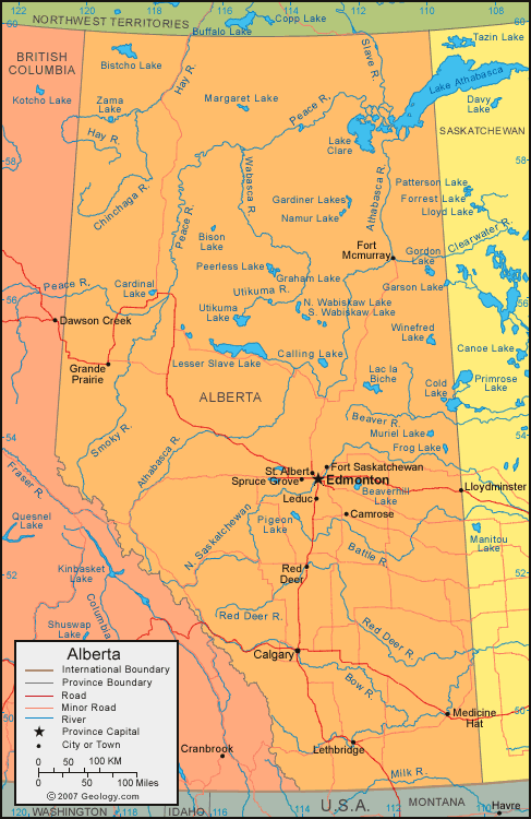 Alberta+canada+cities+map