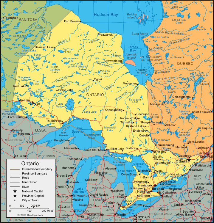 Ontario Map &amp; Satellite Image | Roads, Lakes, Rivers, Cities