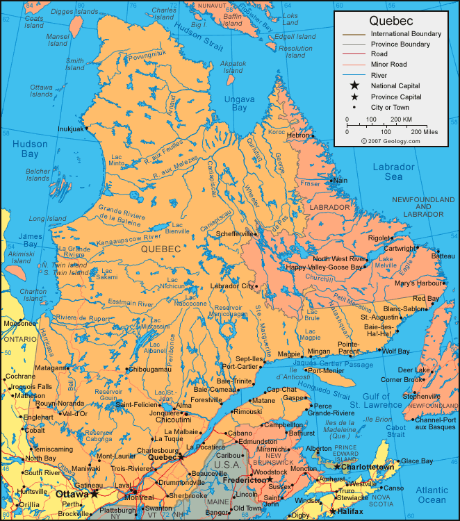 map of quebec province with cities. la belle province Quebec.