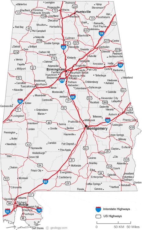 alabama map. map of Alabama cities