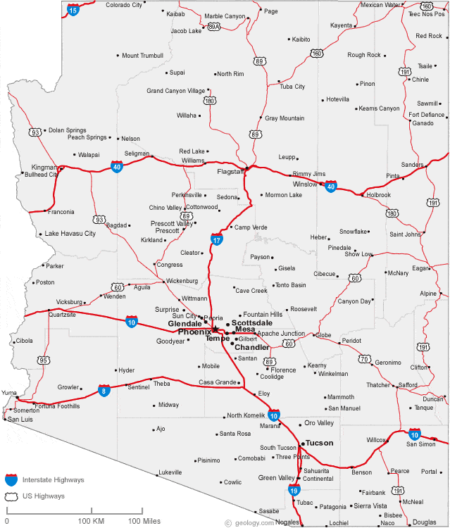 map of arizona cities and towns. map of Arizona cities