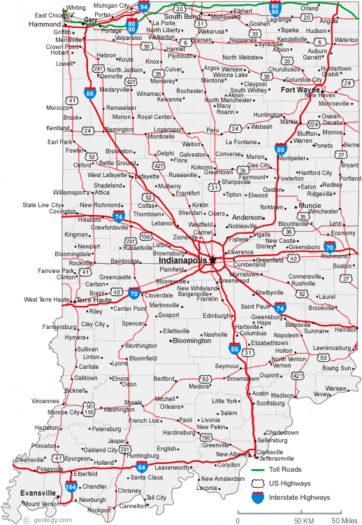 Detailed road map of indiana