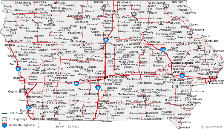 Map of Iowa Cities - Iowa Road Map