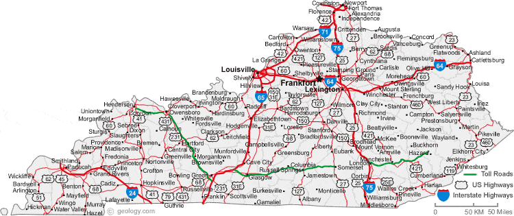 map of kentucky and tennessee. map of Kentucky cities