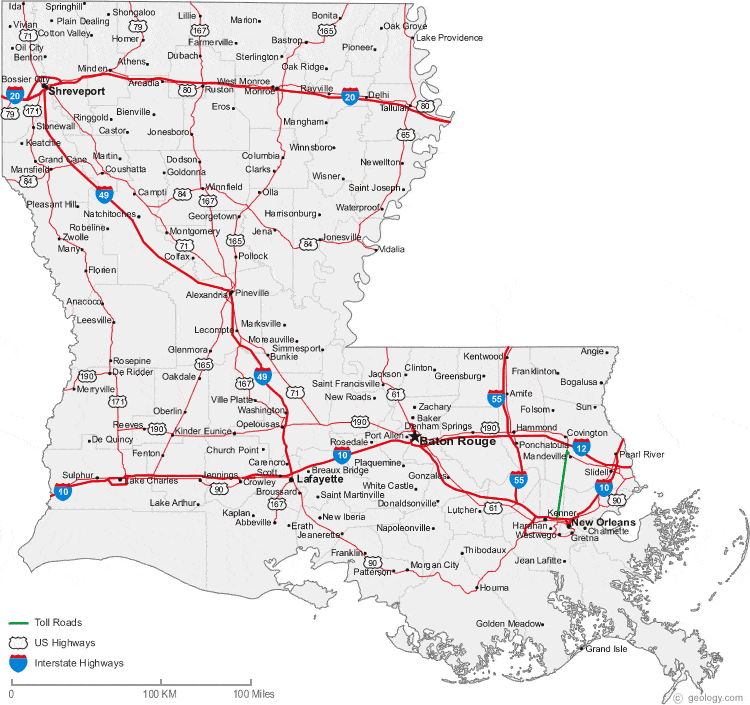 Map of Louisiana Cities - Louisiana Road Map