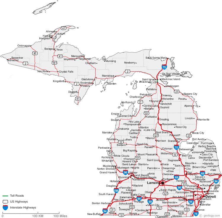 maps of michigan rivers. map of Michigan cities