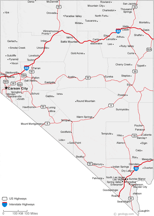 Map Of Nevada Cities Nevada Road Map 7187