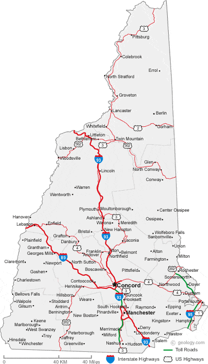 map of new hampshire and massachusetts. map of New Hampshire cities