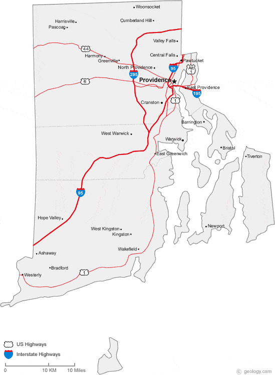 Map of Rhode Island Cities & Towns map of Rhode Island cities