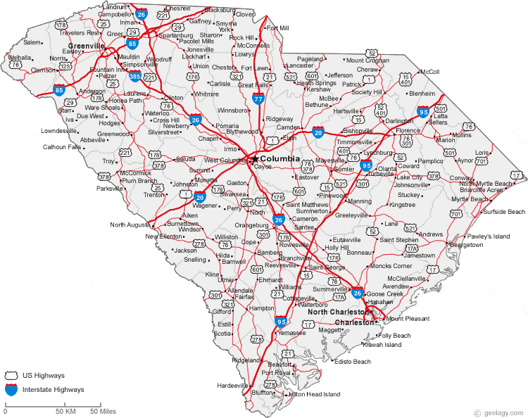 map-of-south-carolina-cities-south-carolina-road-map