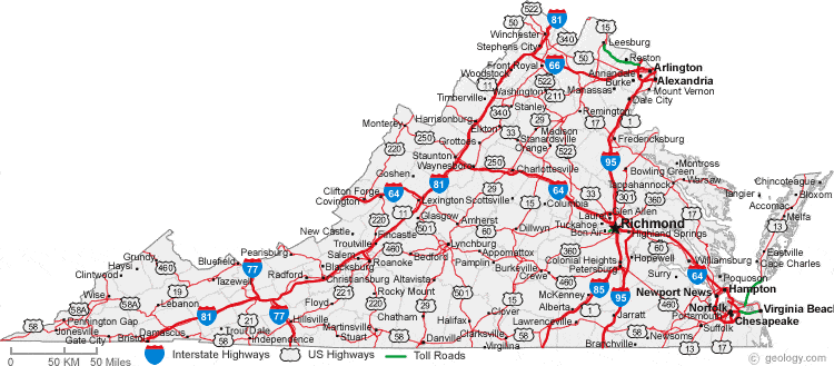Map of Virginia Cities - Virginia Road Map