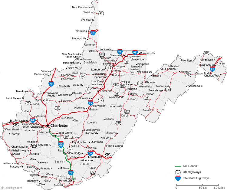 map-of-west-virginia-cities-west-virginia-road-map