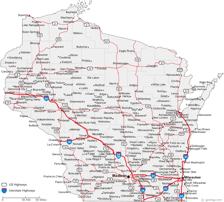 topographic maps of wisconsin. map of Wisconsin cities