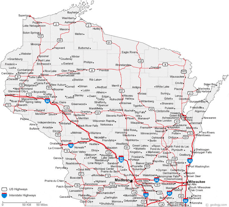 Map of Wisconsin Cities Wisconsin Road Map