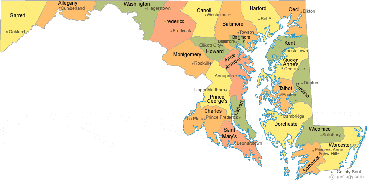 map of maryland. Map of Maryland Counties