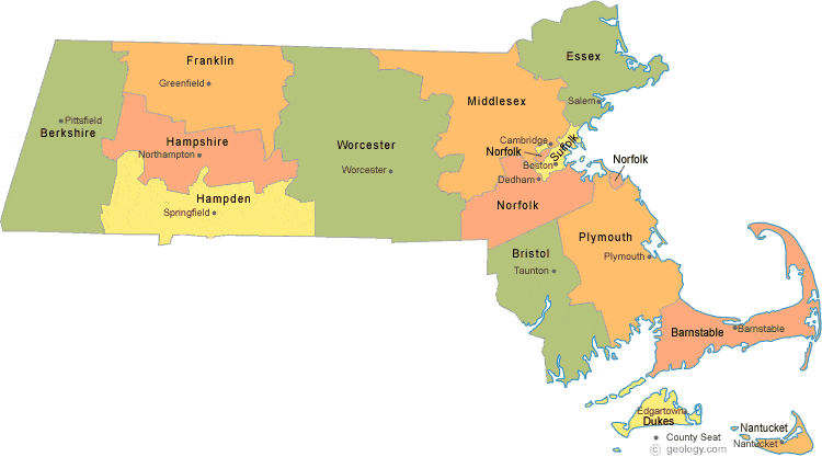 map of massachusetts cities. Map of Massachusetts Counties