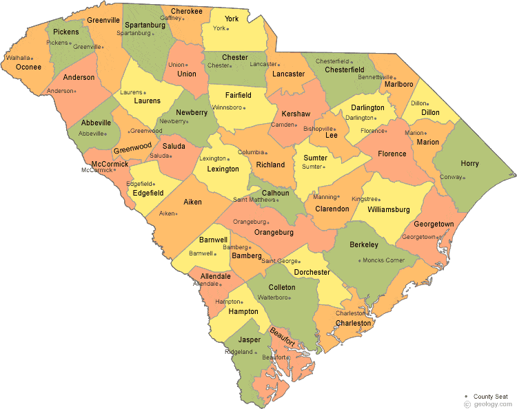 map of south dakota with cities. Map of South Carolina Counties