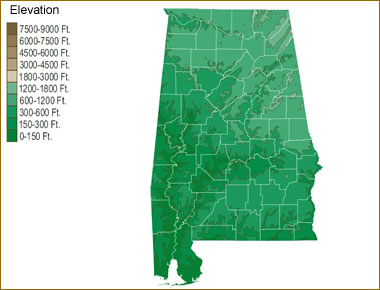 Alabama elevation map