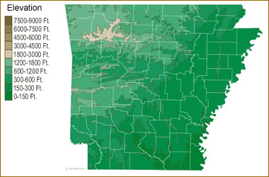 Arkansas Elevation Map 
