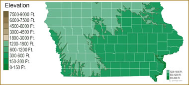 Iowa elevation map
