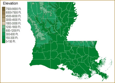 Louisiana elevation map