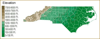 North Carolina elevation map