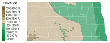 North Dakota elevation map