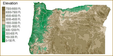 Oregon elevation map
