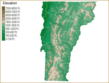 Vermont elevation map
