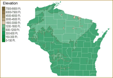 Wisconsin elevation map