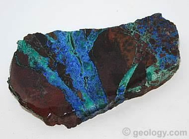 azurite fractures filled rock chrysocolla minerals ore copper blue slab color centimeters showing long geology