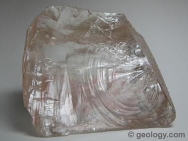 Transparent "rock crystal" quartz. This specimen shows the conchoidal 
