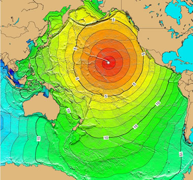 Pacific Ocean tsunami from Hawaii earthqake