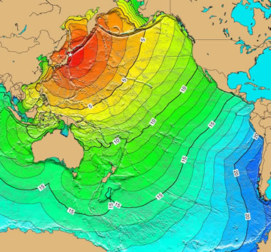 Pacific Ocean tsunami from Honshu, Japan earthqake