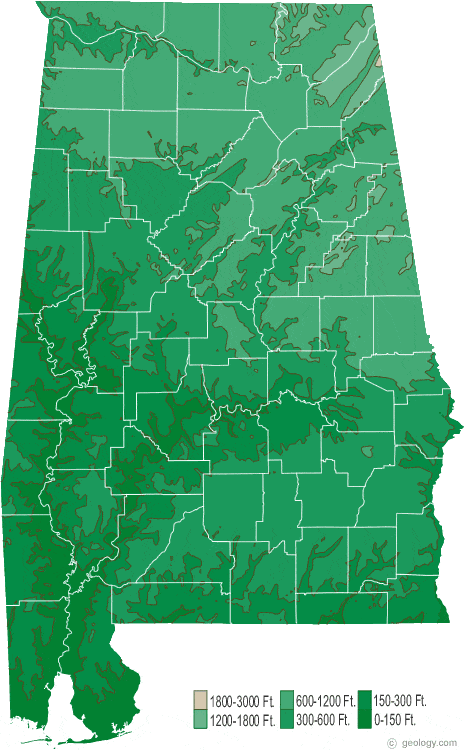 Alabama Elevation Map