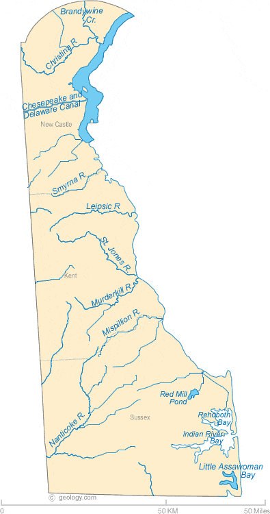 Delaware Lakes and Rivers Map