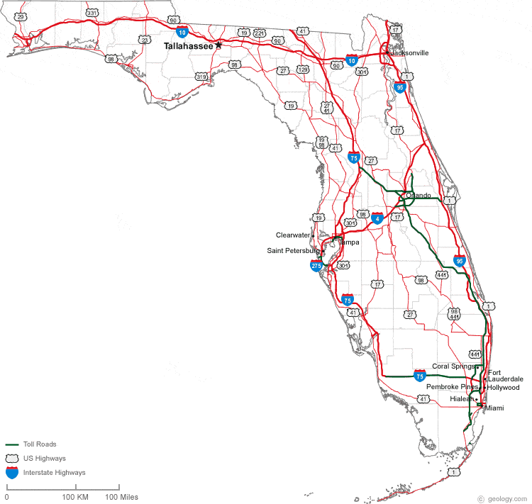 Florida county road maps