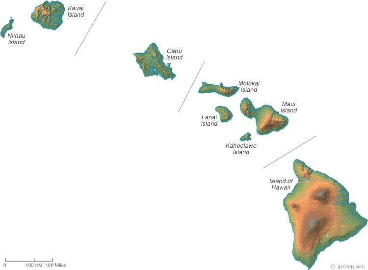 detailed map of hawaiian islands. Hawaii Physical Map - Hawaii