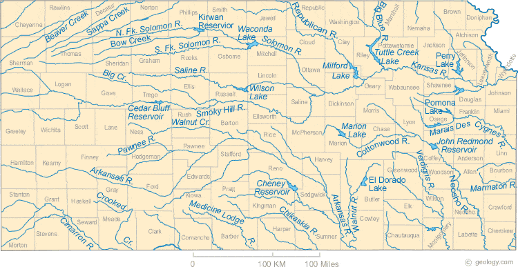 Kansas Lakes and Rivers Map