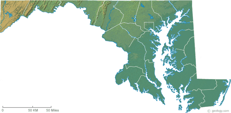 Maryland Physical Map and Maryland Topographic Map