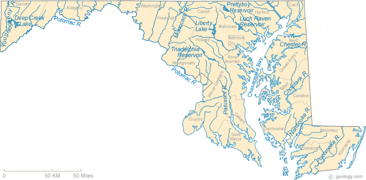 map of maryland towns. Maryland Lakes and Rivers