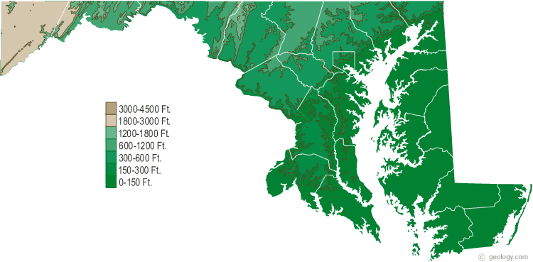 Maryland Physical Map and Maryland Topographic Map