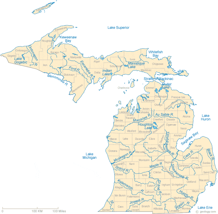 maps of michigan rivers. map of Michigan rivers