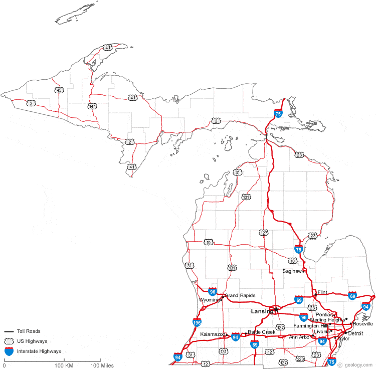 Map Of Michigan Lakes. Map of Michigan Cities