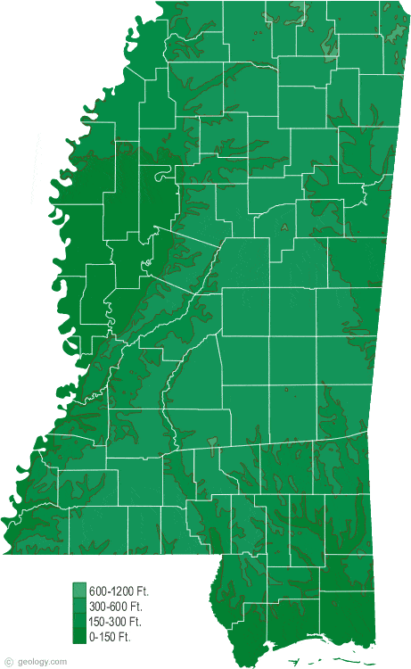 Mississippi elevation map